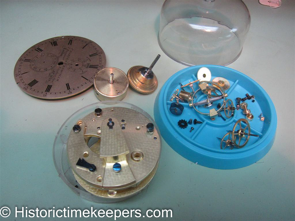 Marine Chronometer with newly blued screws cleaned and ready for assembly
