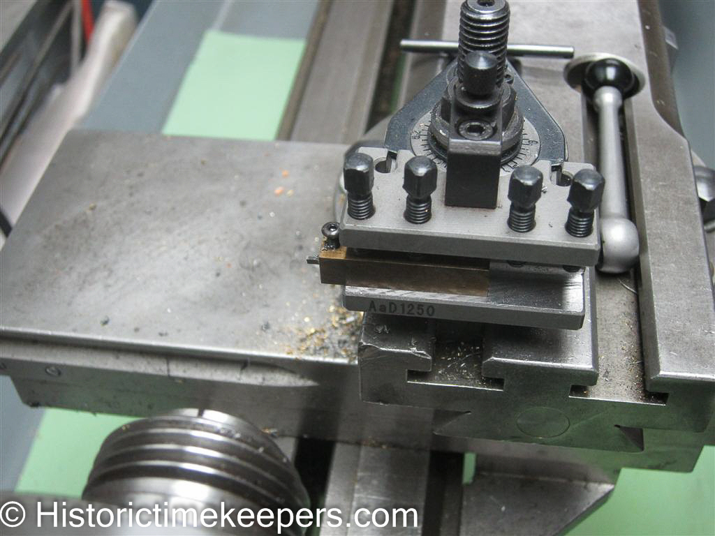 lathe balance staff turning graver slide rest watchmaker aircraft clock watch service restoration repair chronometer shop schaublin habegger 102 lathe